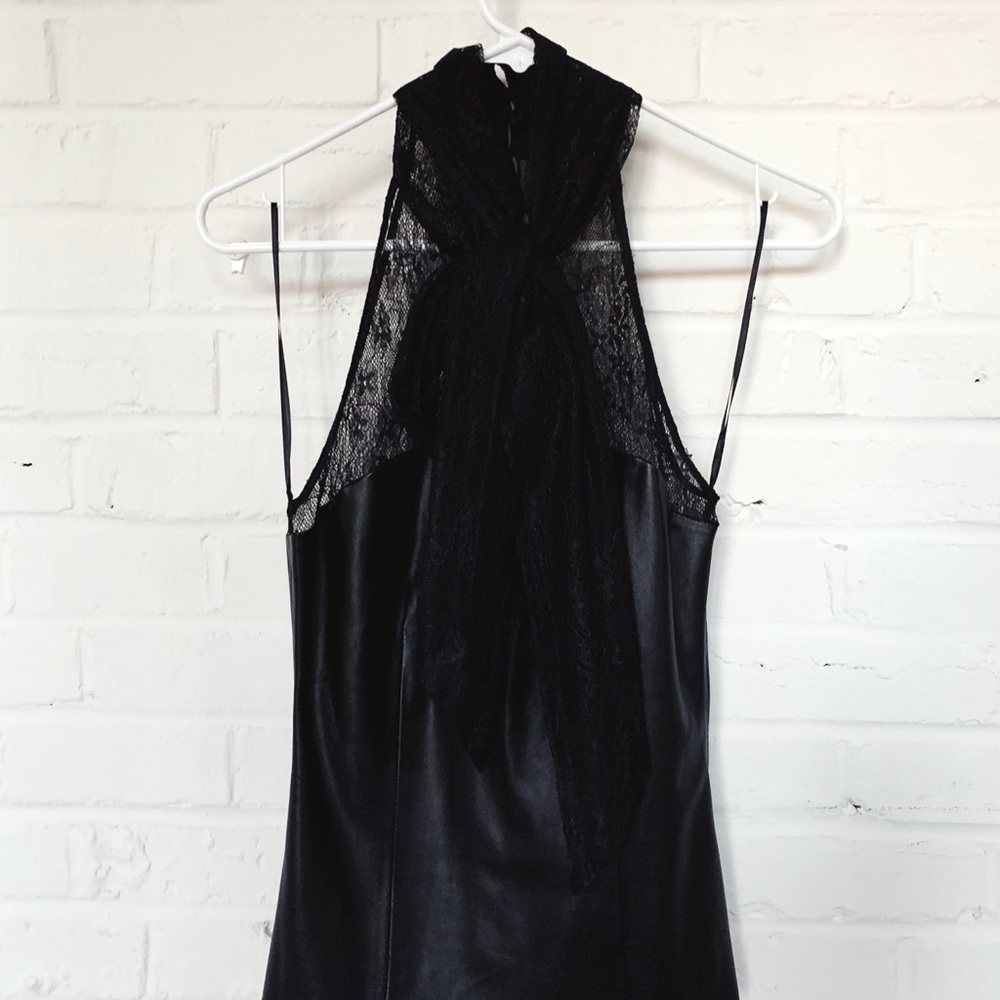 Leather & Lace neck bow blouse